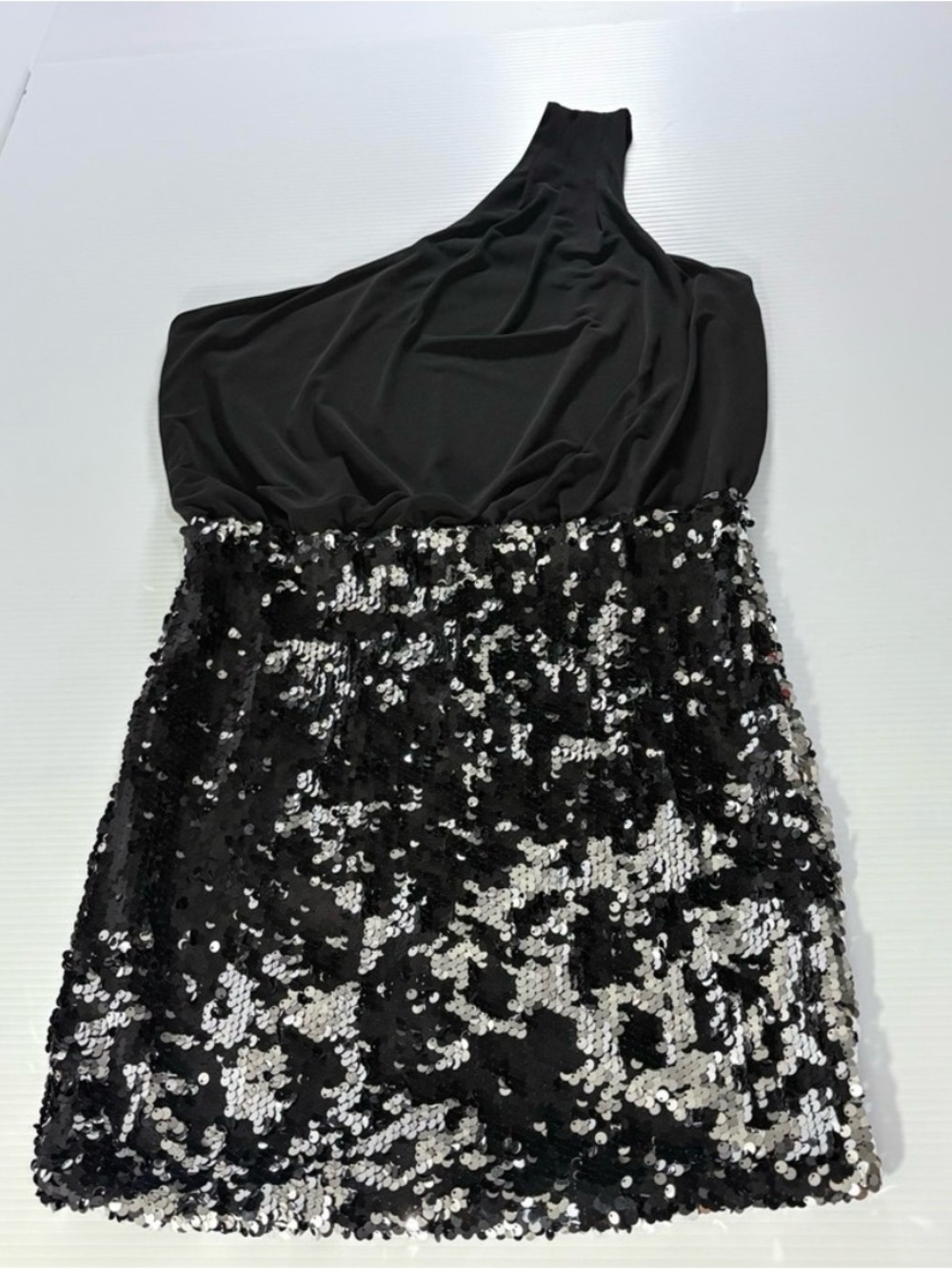 City Triangles One-Shoulder Black and Silver Sequined Dress SzL Party Dress